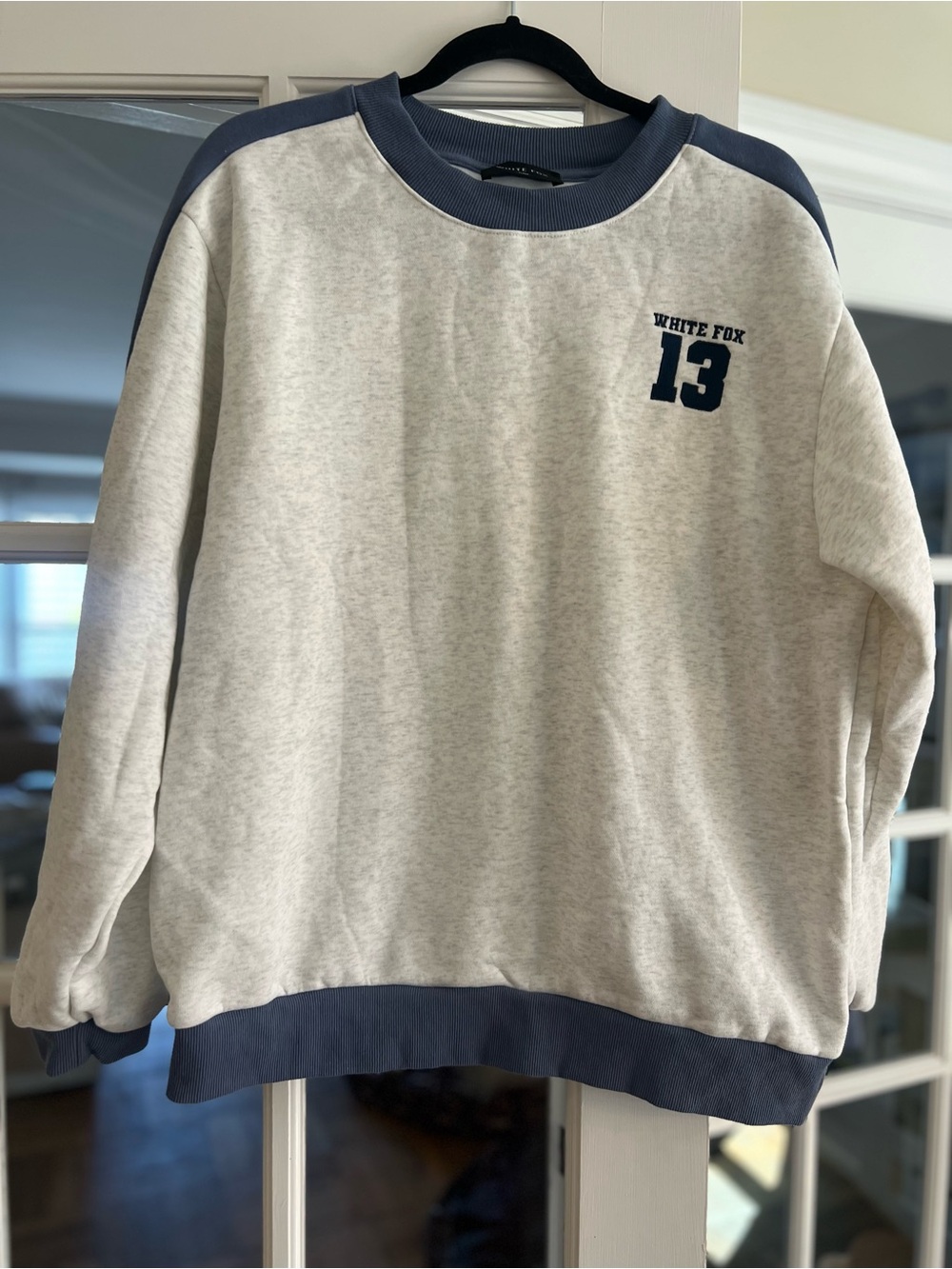 White fox varsity style Heather Gray & Navy Crewneck Sweatshirt - '13' Logo